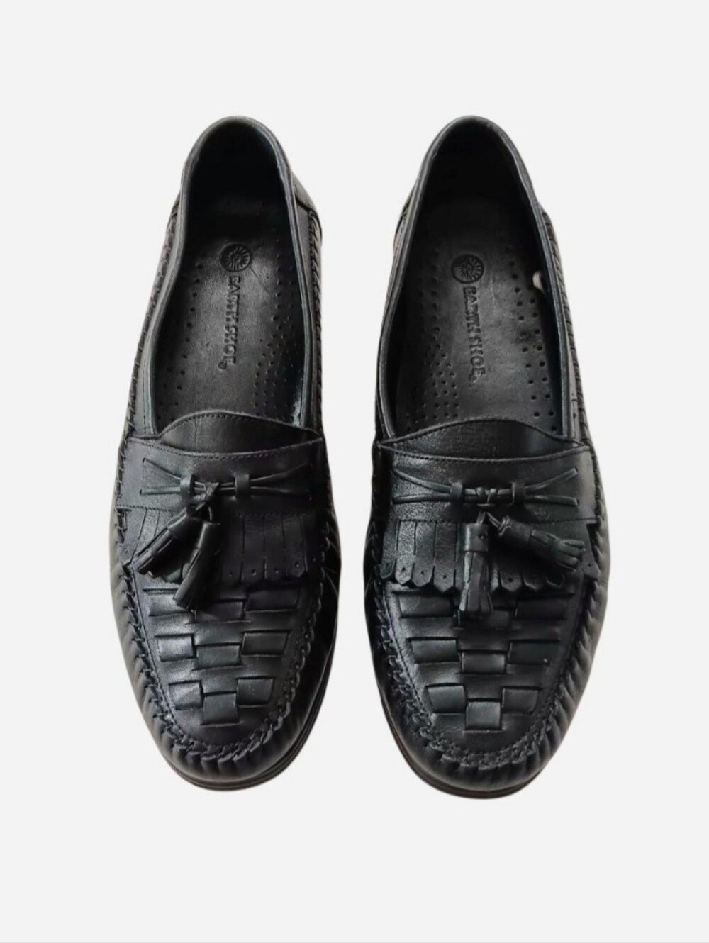 VTG 90s Earth Shoe Alan Black Woven Kiltie Tassel Loafers Brazil Men's 9D